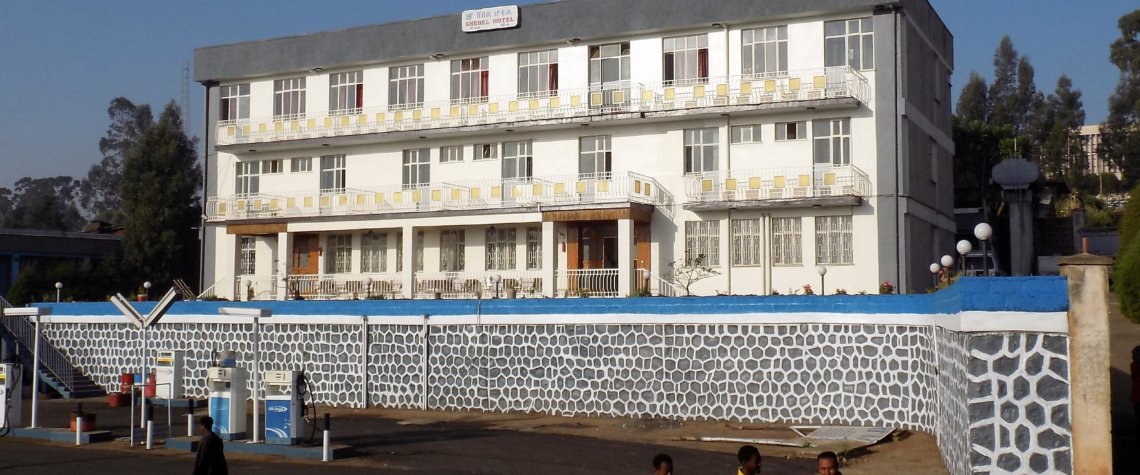 This photo shows the outside of the hotel we stayed in Debre Markos