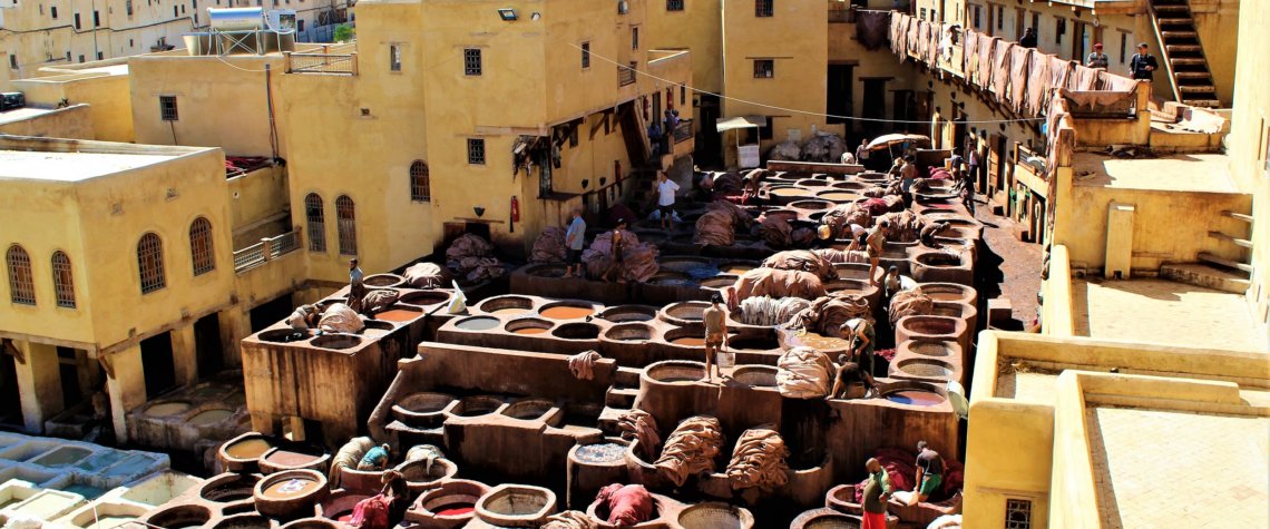 This photo looks down on the ancient dyeing pits
