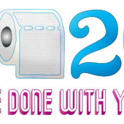 This photo shows the number 2020 with the zeroes replaced with toilet rolls